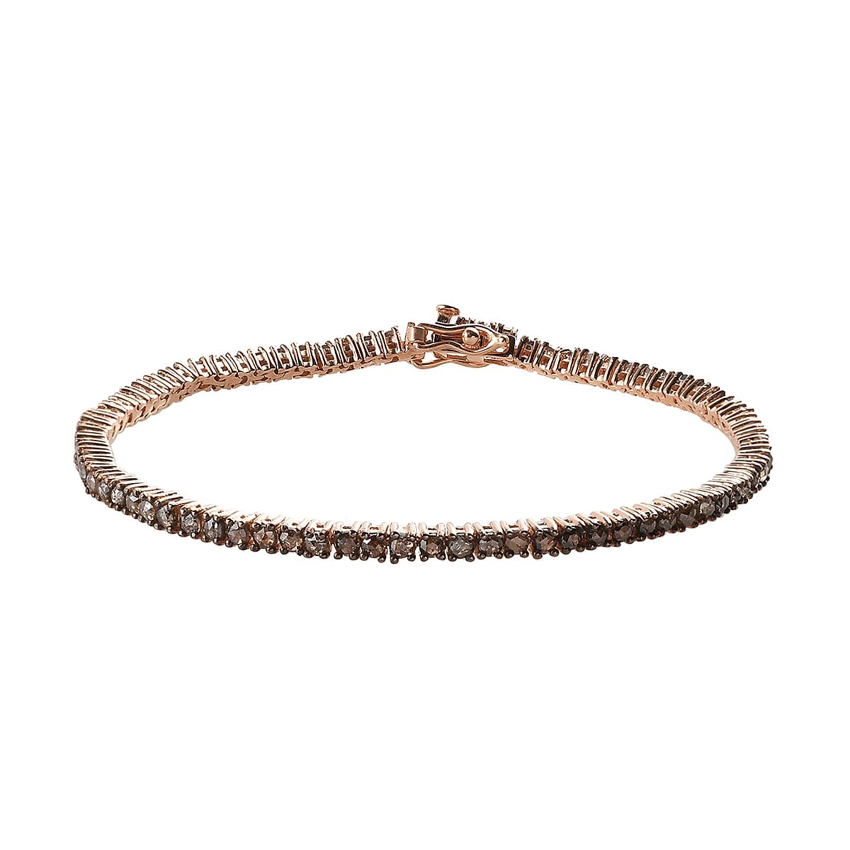Rose Cut Natural Champagne Diamond Tennis Bracelet in Rhodium and Vermeil Rose Gold Over Sterling Silver (7.25 In) 4.00 ctw image number 0