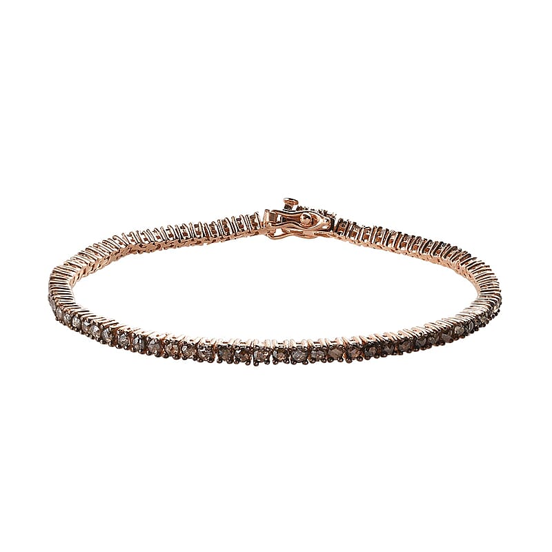 Rose Cut Natural Champagne Diamond Tennis Bracelet in Rhodium and Vermeil Rose Gold Over Sterling Silver (7.25 In) 4.00 ctw
