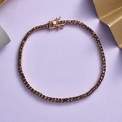 Rose Cut Natural Champagne Diamond Tennis Bracelet in Rhodium and Vermeil Rose Gold Over Sterling Silver (7.25 In) 4.00 ctw