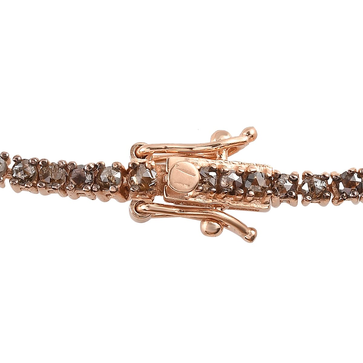 Rose Cut Natural Champagne Diamond Tennis Bracelet in Rhodium and Vermeil Rose Gold Over Sterling Silver (7.25 In) 4.00 ctw image number 3