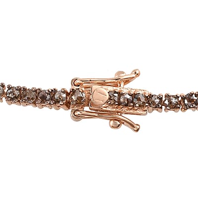 Rose Cut Natural Champagne Diamond Tennis Bracelet in Rhodium and Vermeil Rose Gold Over Sterling Silver (7.25 In) 4.00 ctw