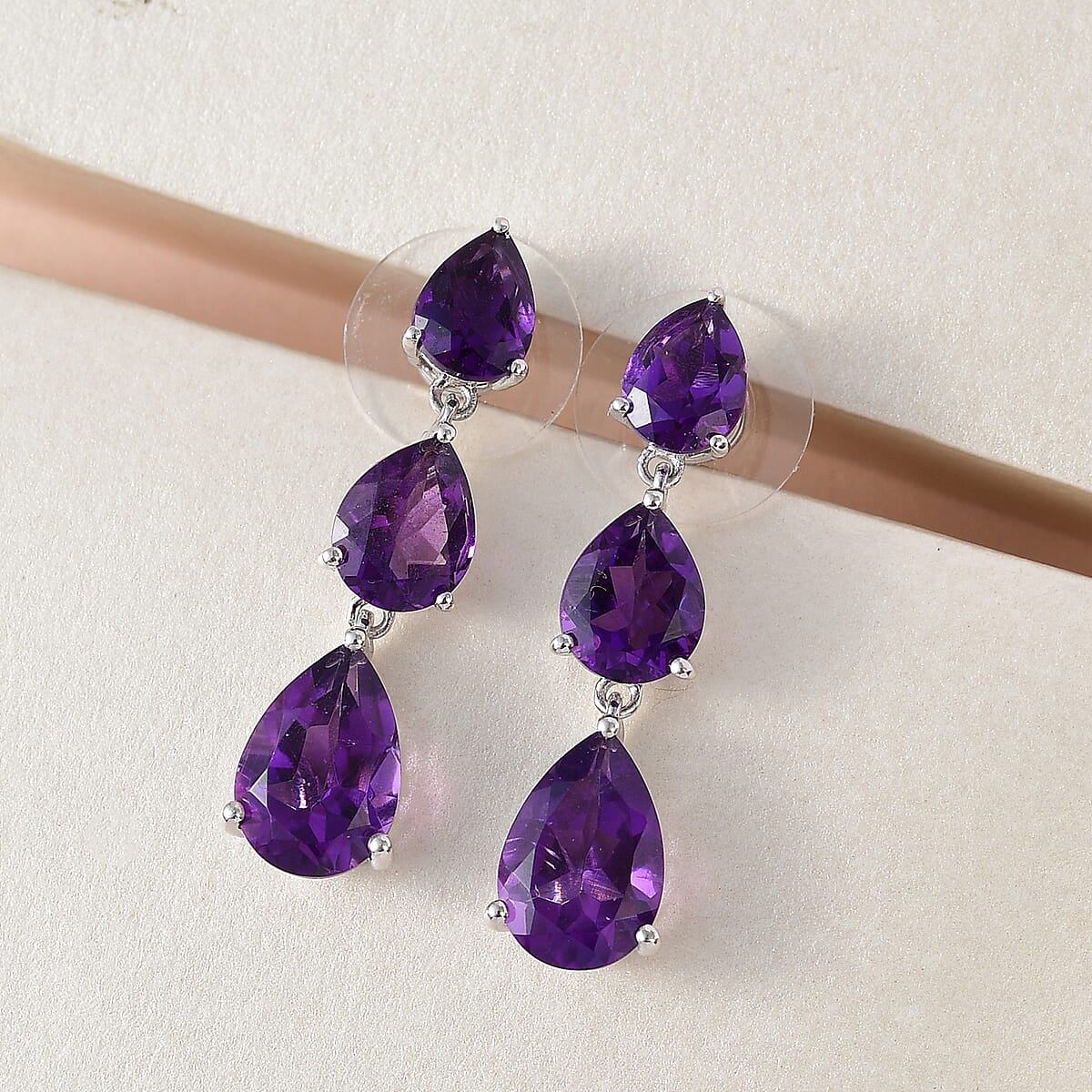 Premium Lusaka Amethyst Dangling Earrings in Platinum Over Sterling Silver 10.75 ctw image number 1
