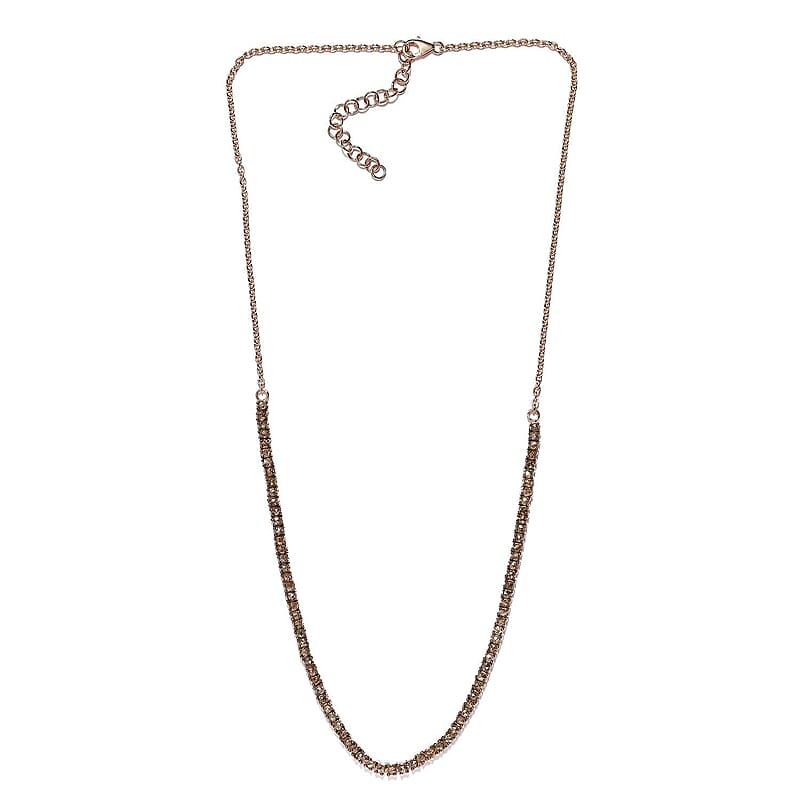 Rose Cut Natural Champagne Diamond Necklace 20 Inches in Rhodium & Vermeil Rose Gold Over Sterling Silver 4.00 ctw
