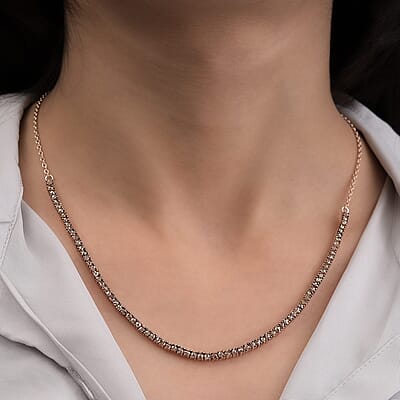 Rose Cut Natural Champagne Diamond Necklace 20 Inches in Rhodium & Vermeil Rose Gold Over Sterling Silver 4.00 ctw