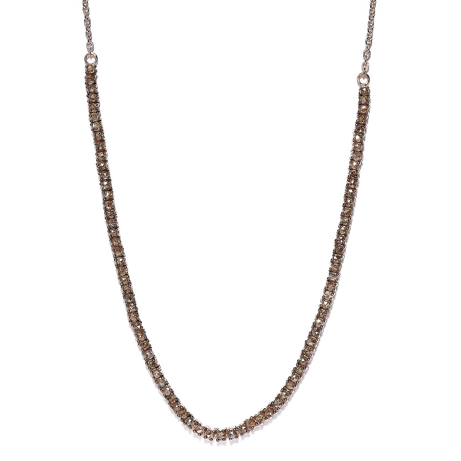Rose Cut Natural Champagne Diamond Necklace 20 Inches in Rhodium & Vermeil Rose Gold Over Sterling Silver 4.00 ctw