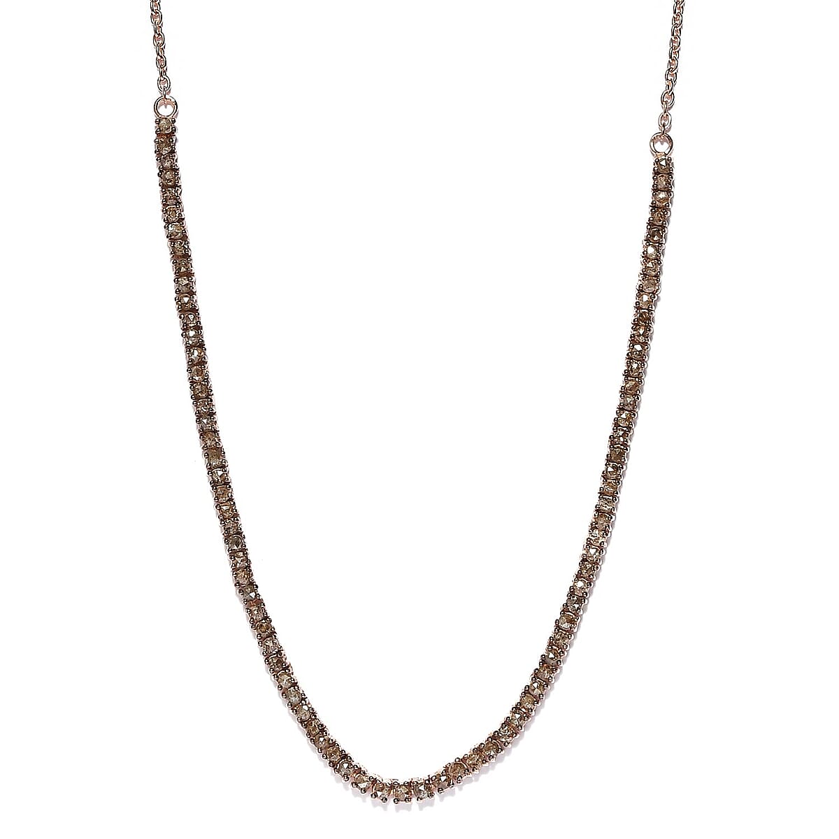 Rose Cut Natural Champagne Diamond Necklace 20 Inches in Rhodium & Vermeil Rose Gold Over Sterling Silver 4.00 ctw image number 3