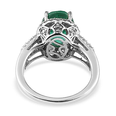 Emeraldine Quartz (Triplet) and White Zircon Split Shank Ring in Platinum Over Sterling Silver (Size 10.0) 4.35 ctw