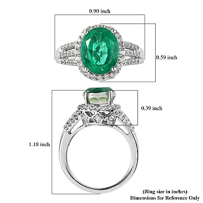 Emeraldine Quartz (Triplet) and White Zircon Split Shank Ring in Platinum Over Sterling Silver (Size 10.0) 4.35 ctw