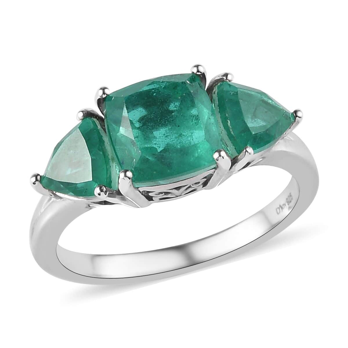 Emeraldine Quartz (Triplet) 3 Stone Ring in Platinum Over Sterling Silver (Size 10.0) 4.75 ctw image number 0