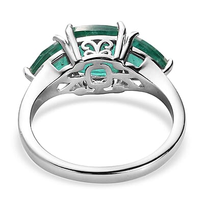 Emeraldine Quartz (Triplet) 3 Stone Ring in Platinum Over Sterling Silver (Size 10.0) 4.75 ctw