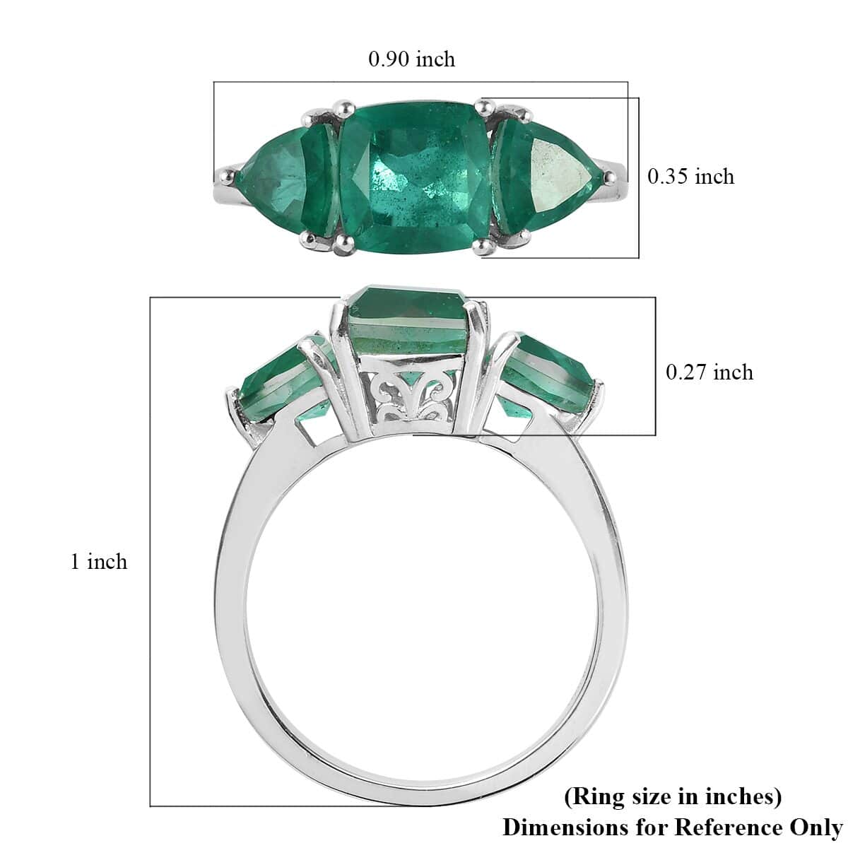 Emeraldine Quartz (Triplet) 3 Stone Ring in Platinum Over Sterling Silver (Size 10.0) 4.75 ctw image number 5