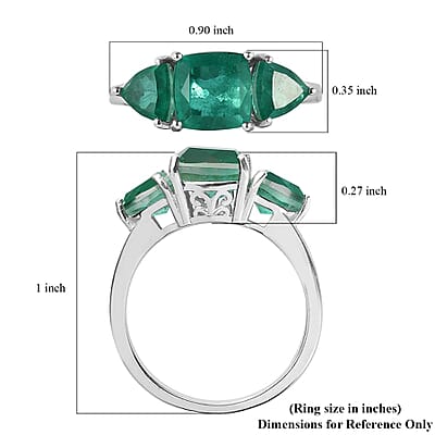 Emeraldine Quartz (Triplet) 3 Stone Ring in Platinum Over Sterling Silver (Size 10.0) 4.75 ctw