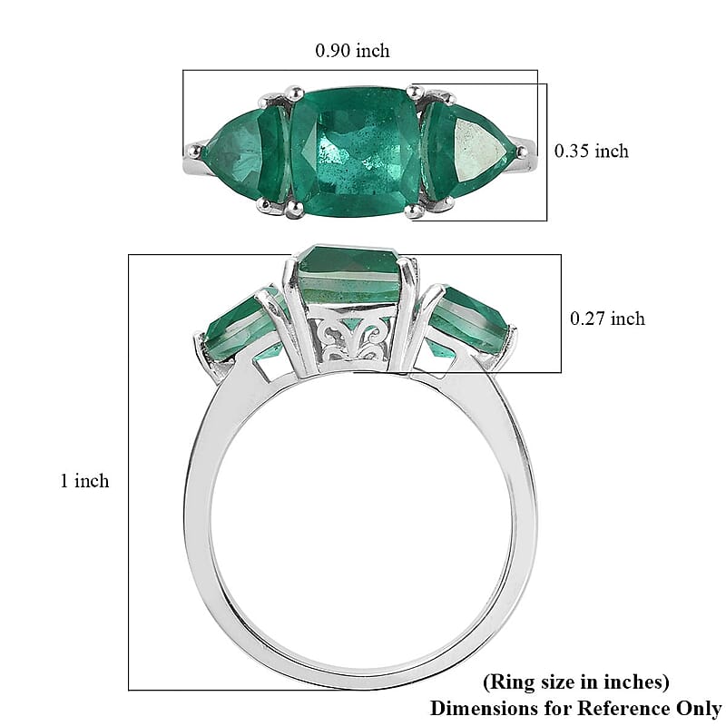 Emeraldine Quartz (Triplet) 3 Stone Ring in Platinum Over Sterling Silver (Size 10.0) 4.75 ctw