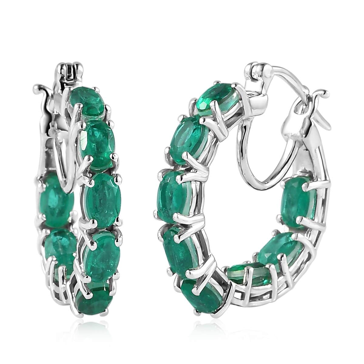 Emeraldine Quartz (Triplet) Hoop Earrings in Platinum Over Sterling Silver 9.40 ctw image number 0