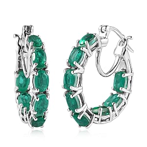 Emeraldine Quartz (Triplet) Hoop Earrings in Platinum Over Sterling Silver 9.40 ctw