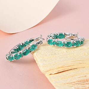 Emeraldine Quartz (Triplet) Hoop Earrings in Platinum Over Sterling Silver 9.40 ctw