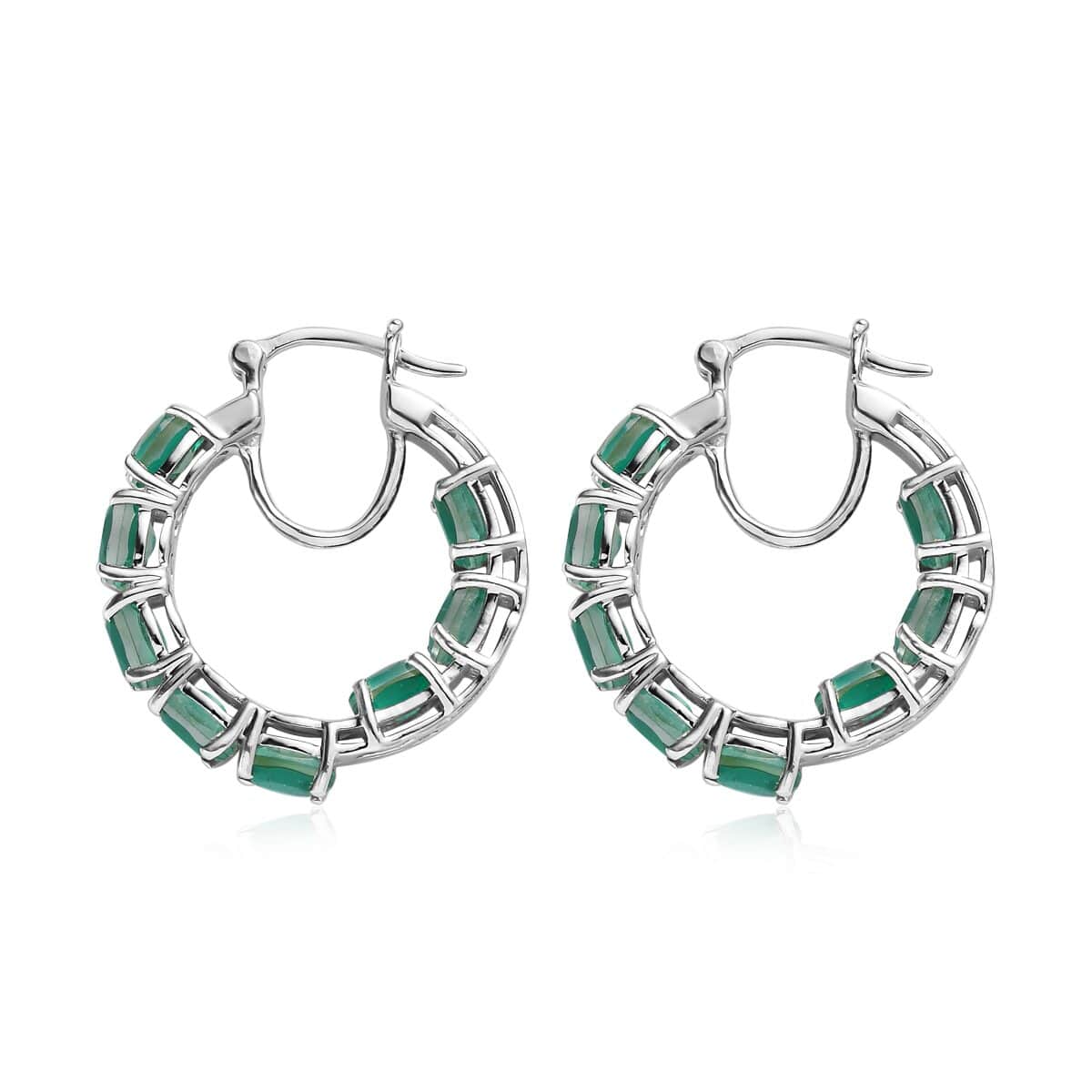 Emeraldine Quartz (Triplet) Hoop Earrings in Platinum Over Sterling Silver 9.40 ctw image number 3