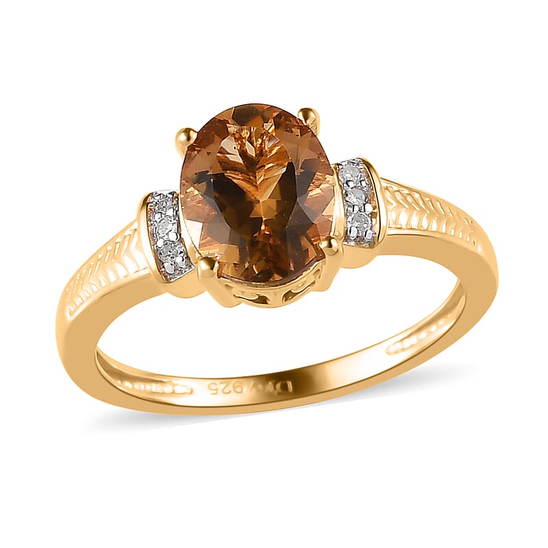 Golden Scapolite and Diamond Ring in Vermeil Yellow Gold Over Sterling Silver (Size 10.0) 1.50 ctw