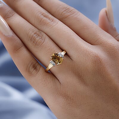 Golden Scapolite and Diamond Ring in Vermeil Yellow Gold Over Sterling Silver (Size 10.0) 1.50 ctw