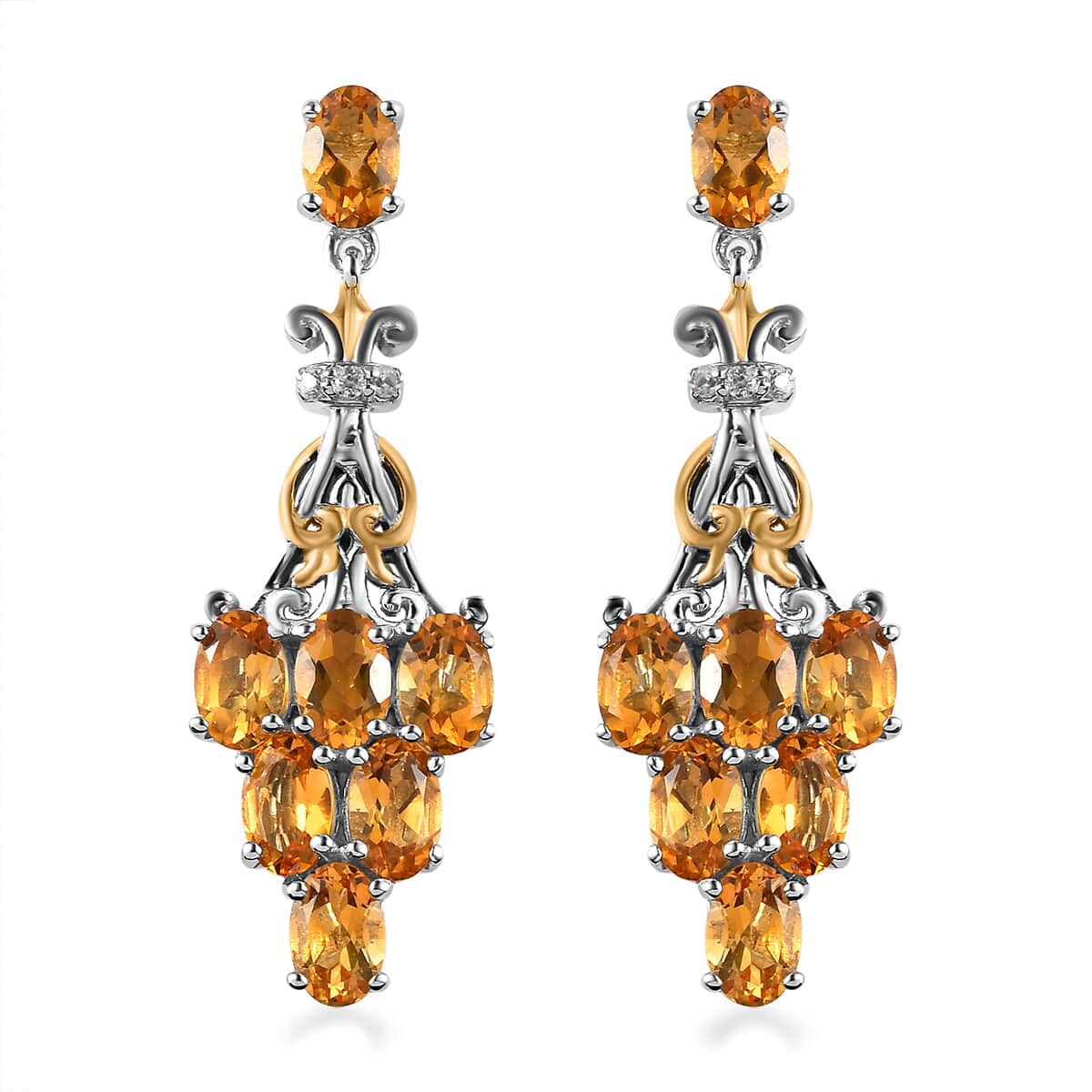 Golden Scapolite and White Zircon Earrings in Vermeil Yellow Gold and Platinum Over Sterling Silver 5.50 ctw image number 0