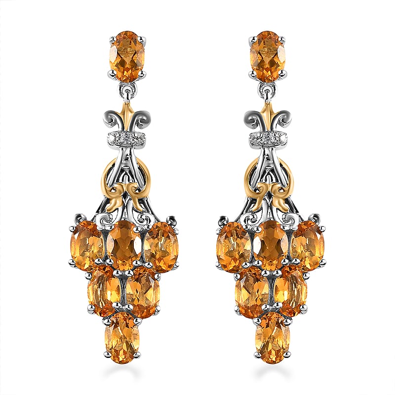 Golden Scapolite and White Zircon Earrings in Vermeil Yellow Gold and Platinum Over Sterling Silver 5.50 ctw