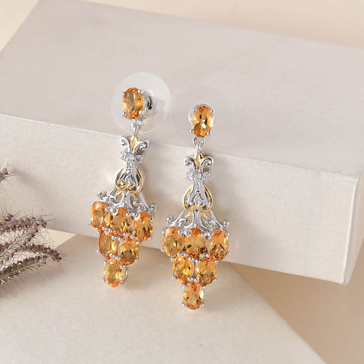 Golden Scapolite and White Zircon Earrings in Vermeil Yellow Gold and Platinum Over Sterling Silver 5.50 ctw image number 1