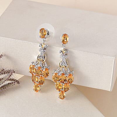 Golden Scapolite and White Zircon Earrings in Vermeil Yellow Gold and Platinum Over Sterling Silver 5.50 ctw