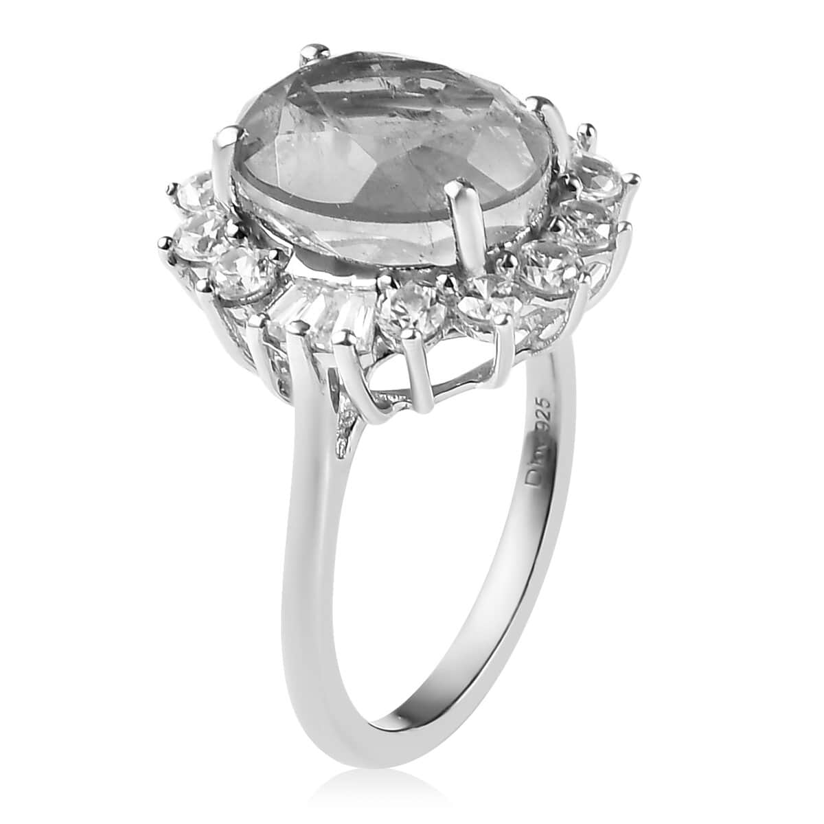 Emeraldine Quartz (Triplet) and Natural White Zircon Sunburst Ring in Platinum Over Sterling Silver (Size 9.0) (Delivery in 7-10 Business Days) 5.80 ctw image number 3