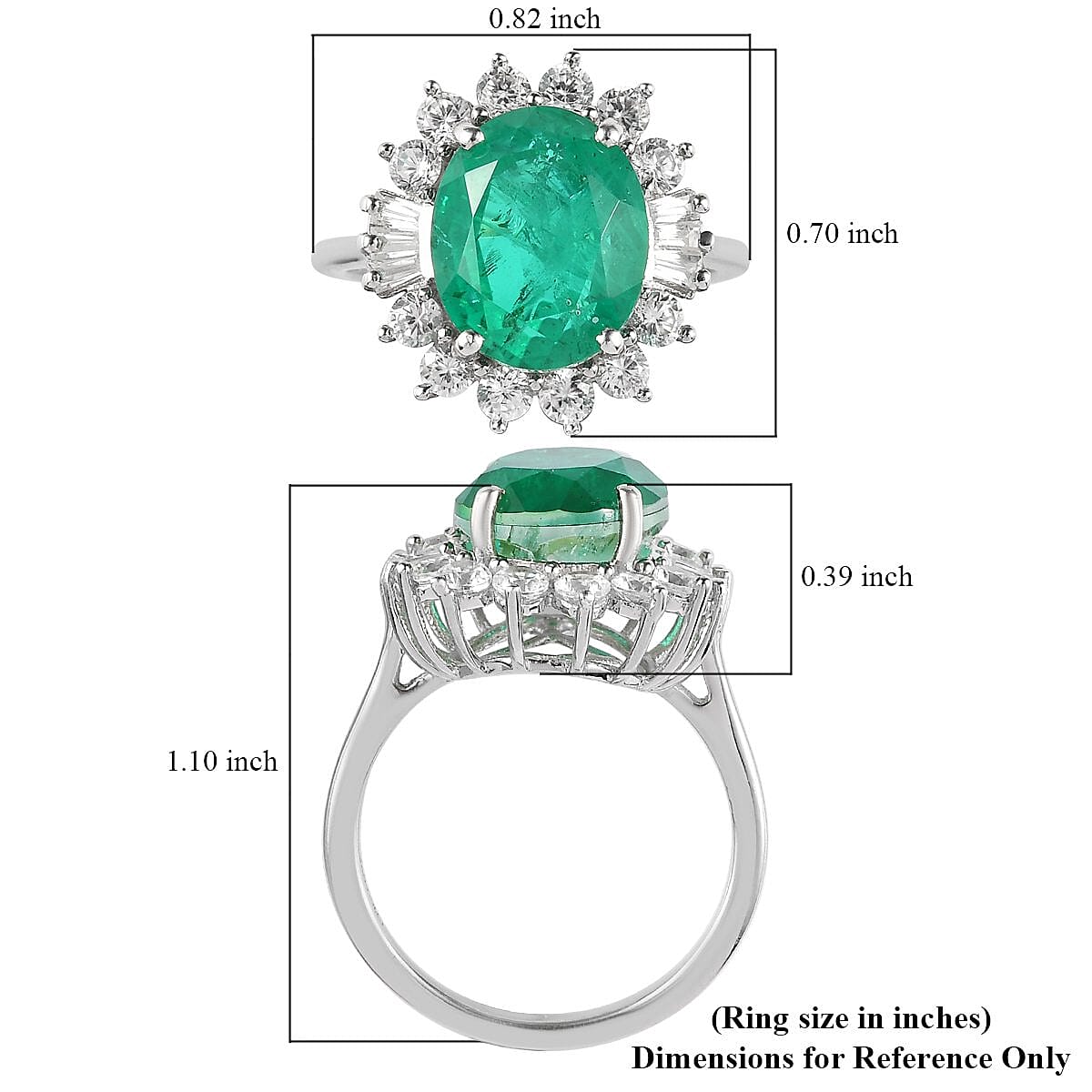 Emeraldine Quartz (Triplet) and White Zircon Sunburst Ring in Platinum Over Sterling Silver (Size 10.0) 7.00 ctw