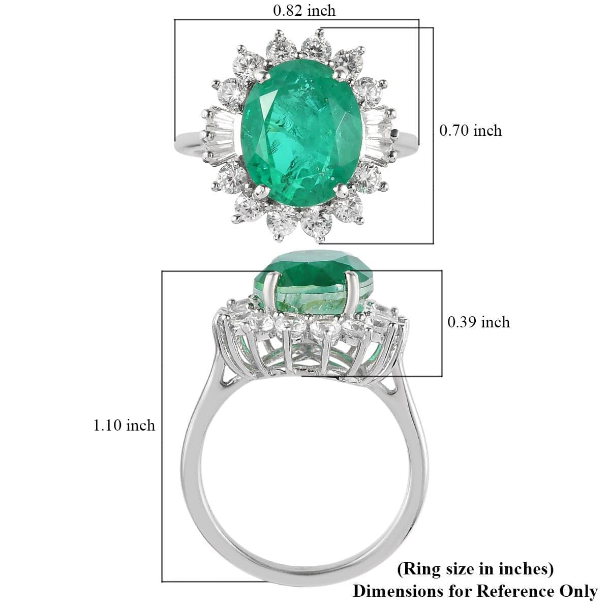 Emeraldine Quartz (Triplet) and Natural White Zircon Sunburst Ring in Platinum Over Sterling Silver (Size 9.0) (Delivery in 7-10 Business Days) 5.80 ctw image number 5
