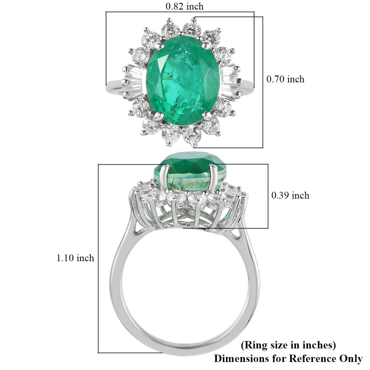 Emeraldine Quartz (Triplet) and White Zircon Sunburst Ring in Platinum Over Sterling Silver (Size 8.0) 7.00 ctw image number 5