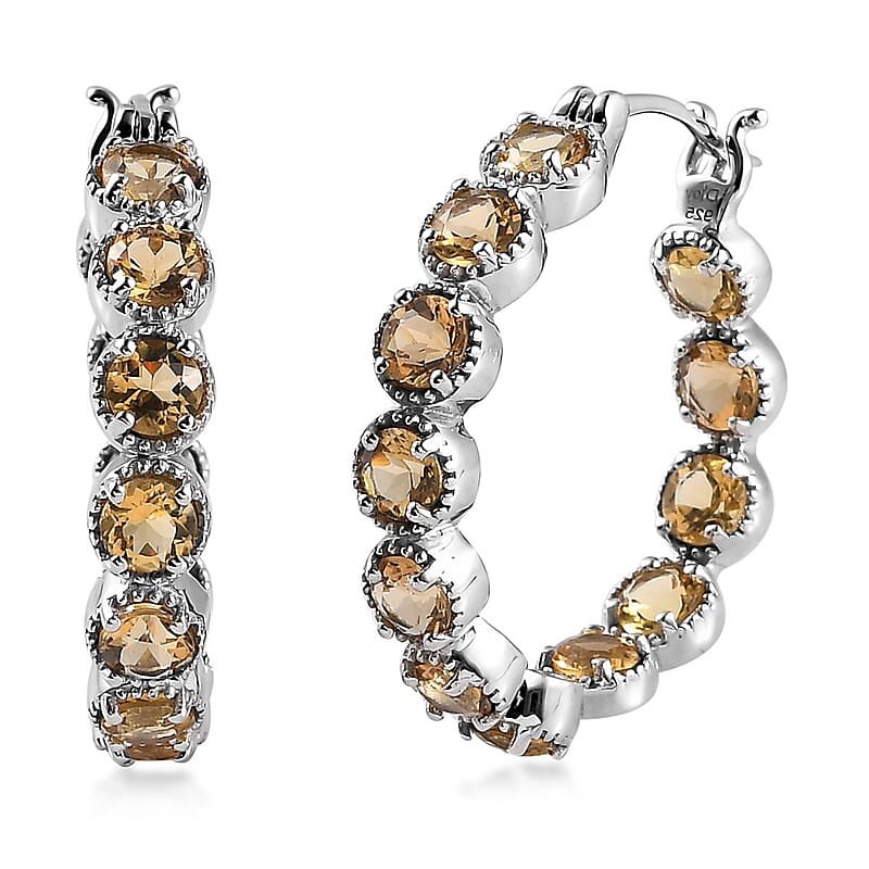 Golden Scapolite Inside Out Hoop Earrings in Platinum Over Sterling Silver 5.25 ctw