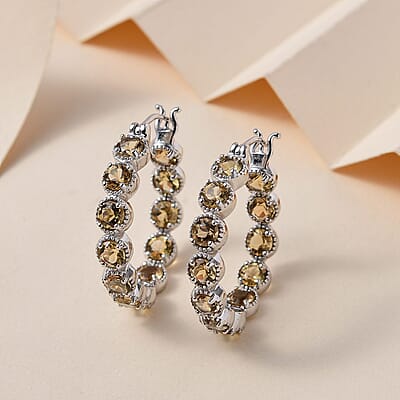 Golden Scapolite Inside Out Hoop Earrings in Platinum Over Sterling Silver 5.25 ctw
