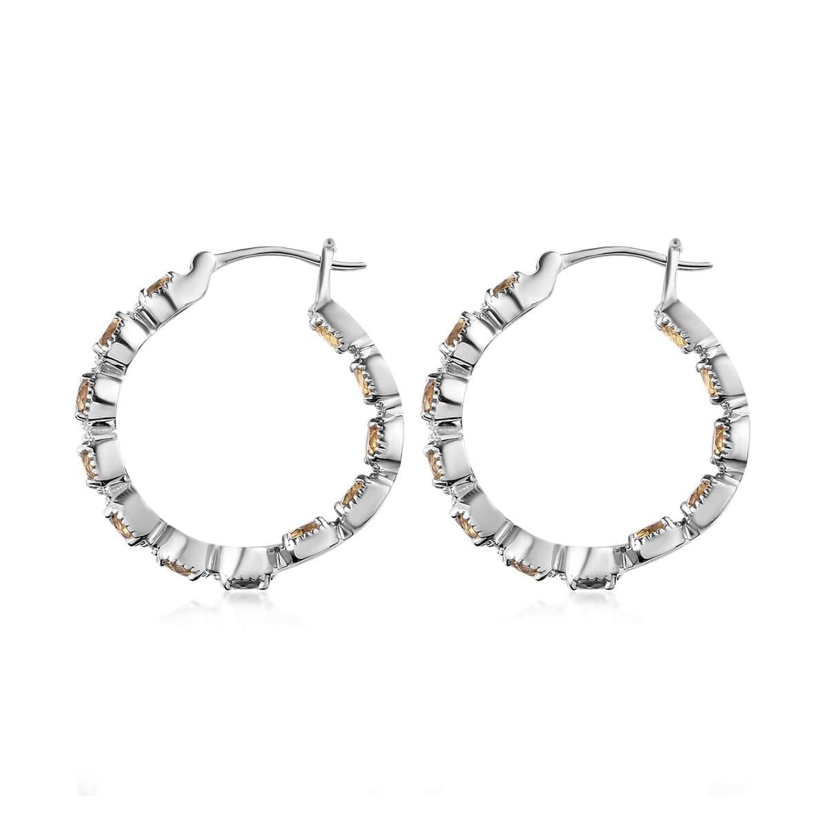 Golden Scapolite Inside Out Hoop Earrings in Platinum Over Sterling Silver 5.25 ctw image number 3