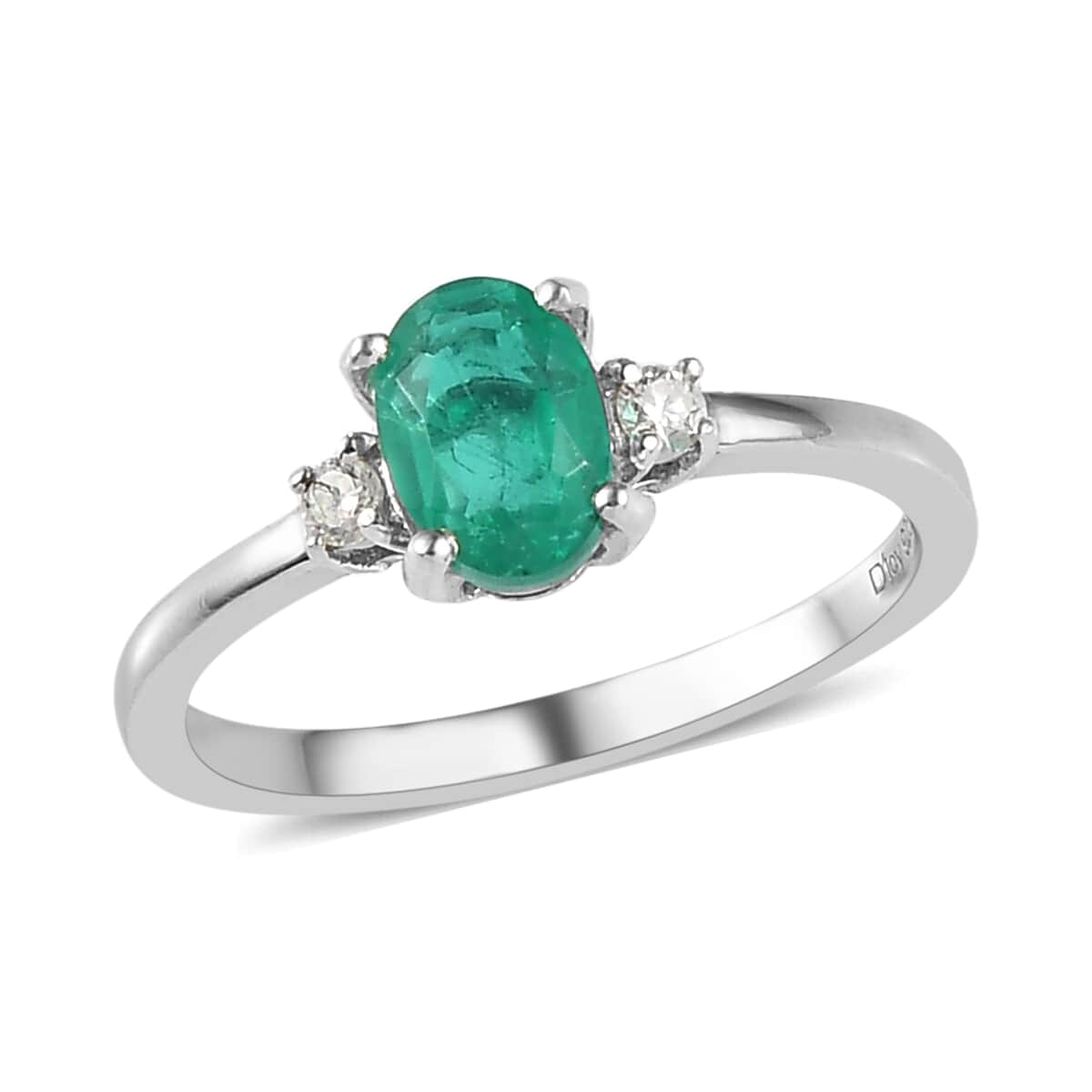 Emeraldine Quartz (Triplet) and Moissanite Ring in Platinum Over Sterling Silver (Size 9.0) 1.10 ctw (Delivery in 5-7 Business Days) image number 0