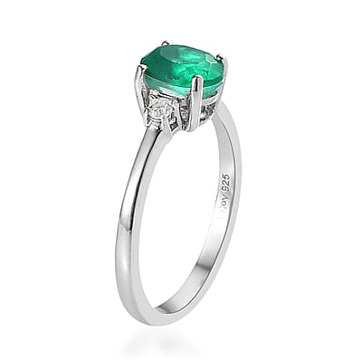 Emeraldine Quartz (Triplet) and Moissanite Ring in Platinum Over Sterling Silver (Size 10.0) 1.10 ctw