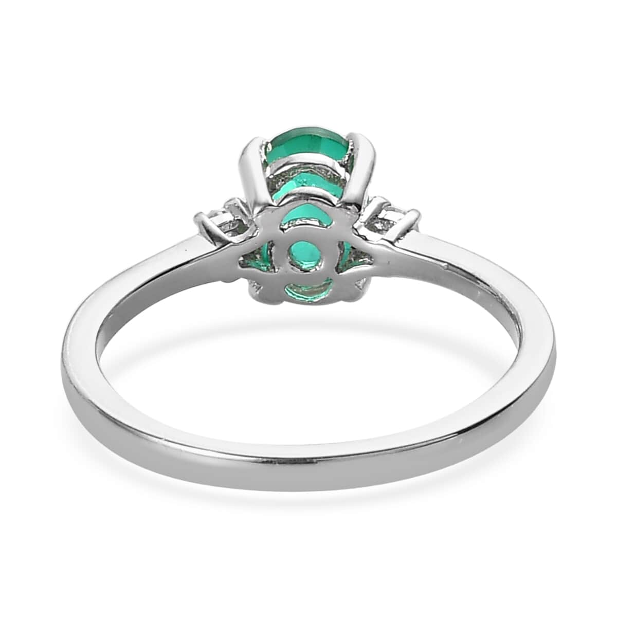 Emeraldine Quartz (Triplet) and Moissanite Ring in Platinum Over Sterling Silver (Size 9.0) 1.10 ctw (Delivery in 5-7 Business Days) image number 4