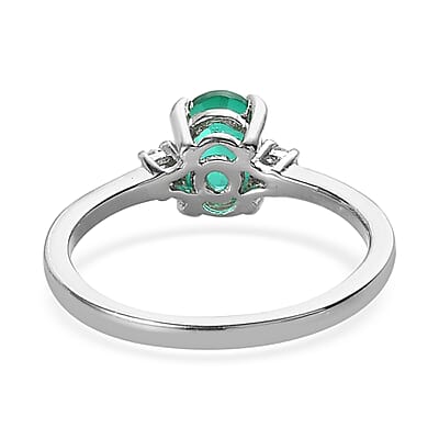 Emeraldine Quartz (Triplet) and Moissanite Ring in Platinum Over Sterling Silver (Size 10.0) 1.10 ctw