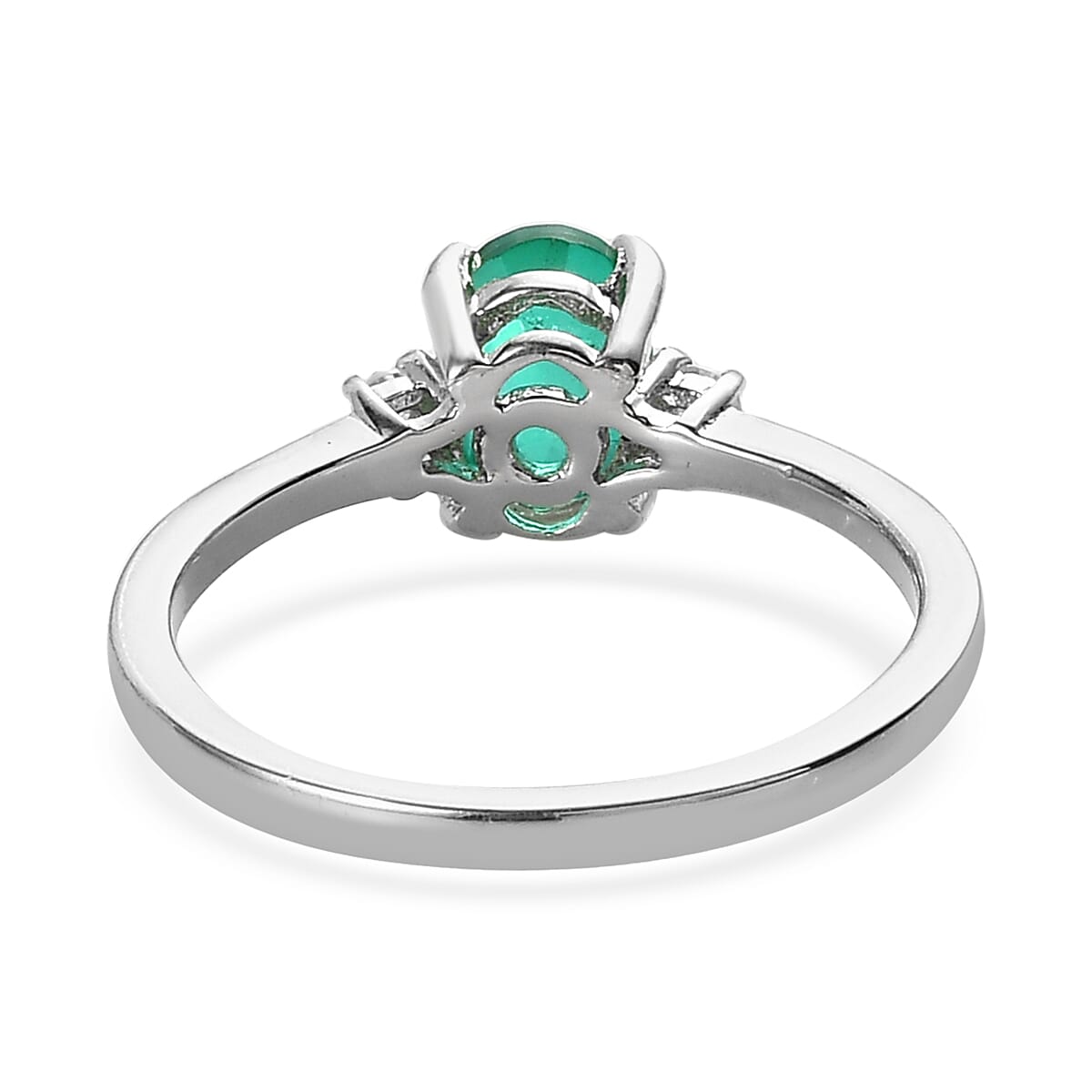 Emeraldine Quartz (Triplet) and Moissanite Ring in Platinum Over Sterling Silver (Size 8.0) 1.10 ctw image number 4