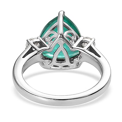 Emeraldine Quartz (Triplet) and White Zircon 3 Stone Ring in Platinum Over Sterling Silver (Size 10.0) 4.10 ctw