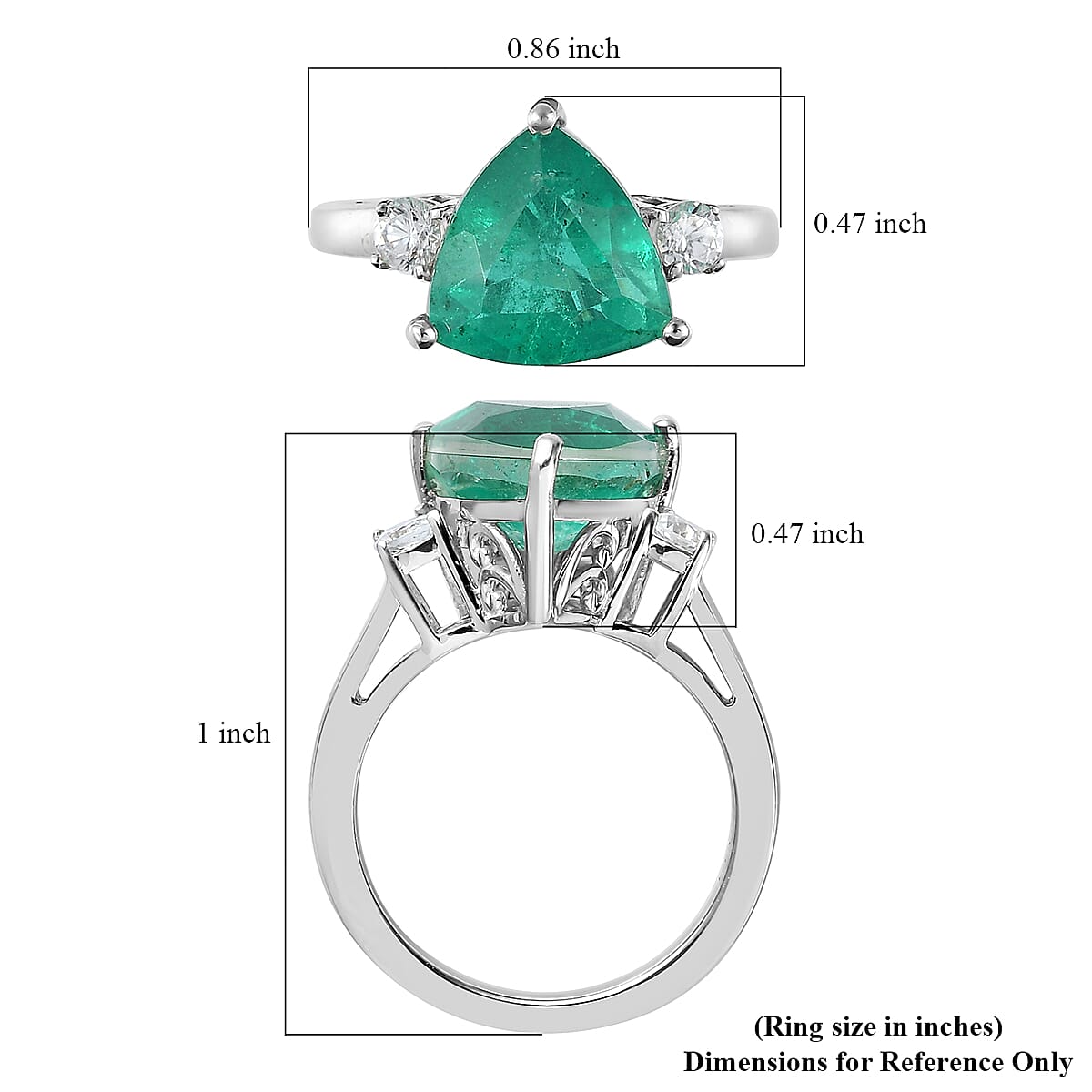 Emeraldine Quartz (Triplet) and White Zircon 3 Stone Ring in Platinum Over Sterling Silver (Size 10.0) 4.10 ctw
