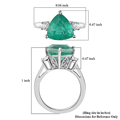 Emeraldine Quartz (Triplet) and White Zircon 3 Stone Ring in Platinum Over Sterling Silver (Size 10.0) 4.10 ctw