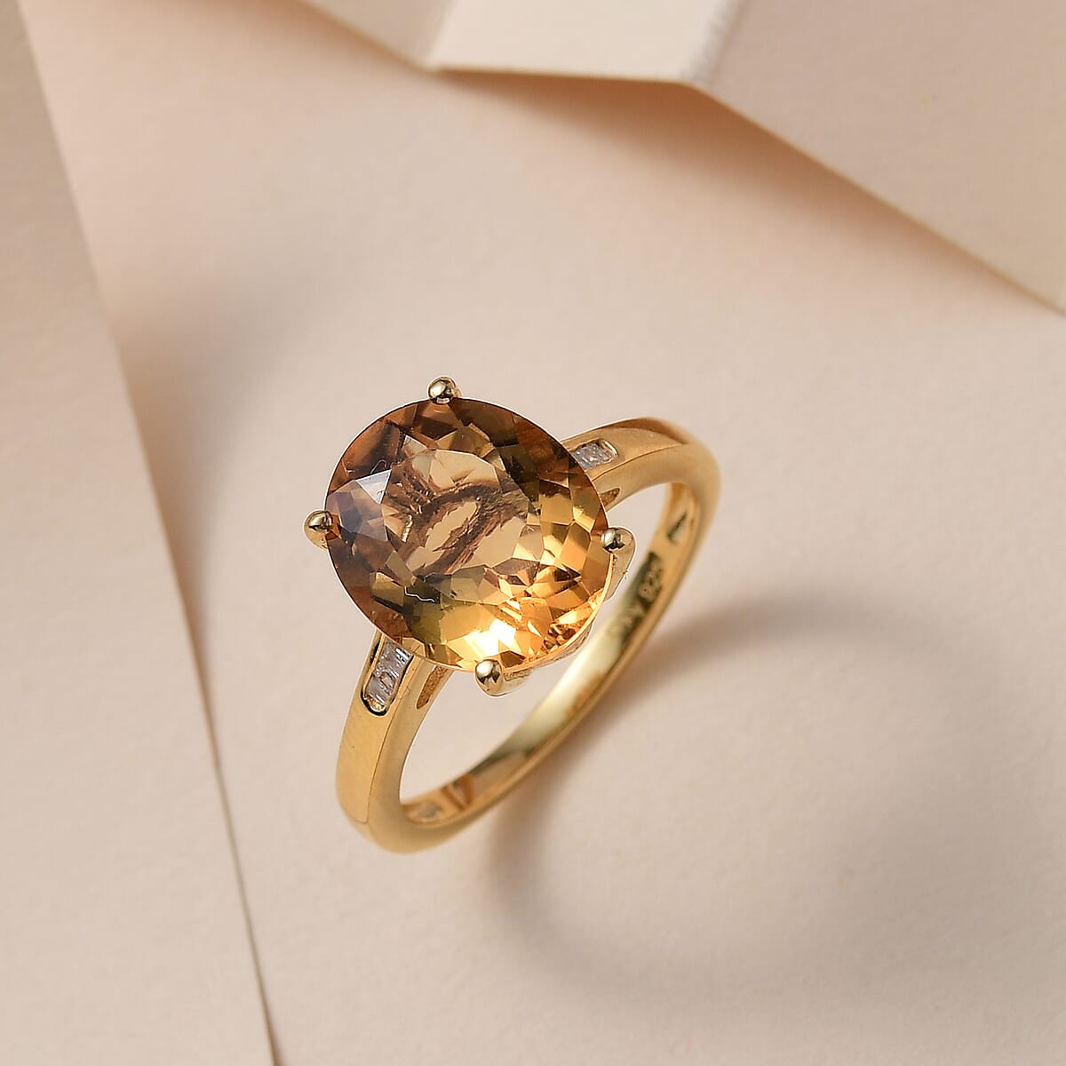 Premium Golden Scapolite and Diamond Ring in Vermeil Yellow Gold Over Sterling Silver (Size 10.0) 4.10 ctw image number 1
