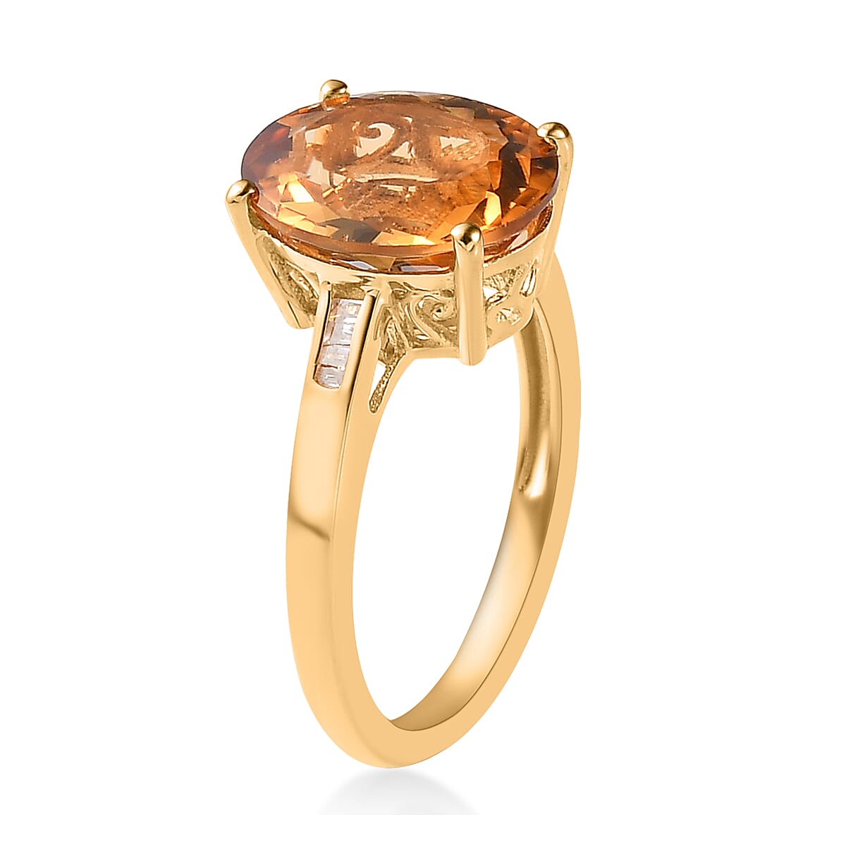 Premium Golden Scapolite and Diamond Ring in Vermeil Yellow Gold Over Sterling Silver (Size 10.0) 4.10 ctw image number 3