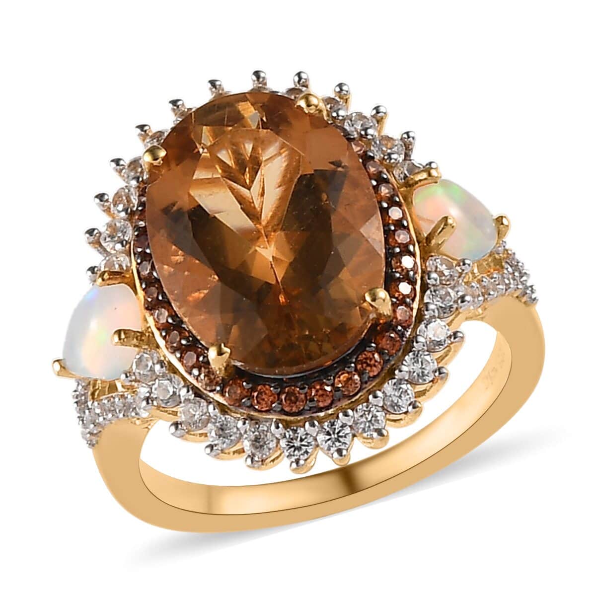 Golden Scapolite and Multi Gemstone Cluster Ring in Vermeil Yellow Gold Over Sterling Silver 6.60 ctw image number 0