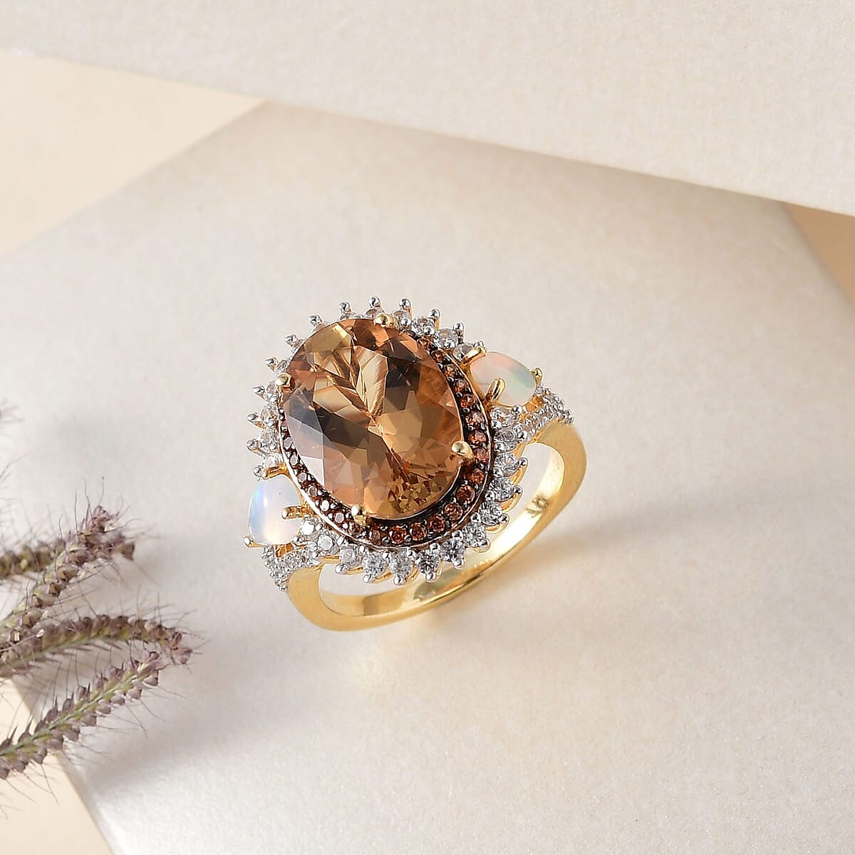 Premium Golden Scapolite and Multi Gemstone Cocktail Ring in Vermeil Yellow Gold Over Sterling Silver (Size 9.0) 6.65 ctw image number 1