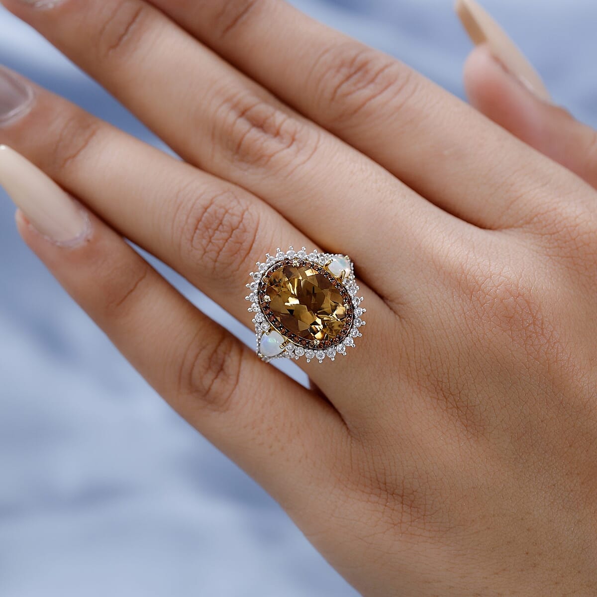 Premium Golden Scapolite and Multi Gemstone Cocktail Ring in Vermeil Yellow Gold Over Sterling Silver (Size 9.0) 6.65 ctw image number 2