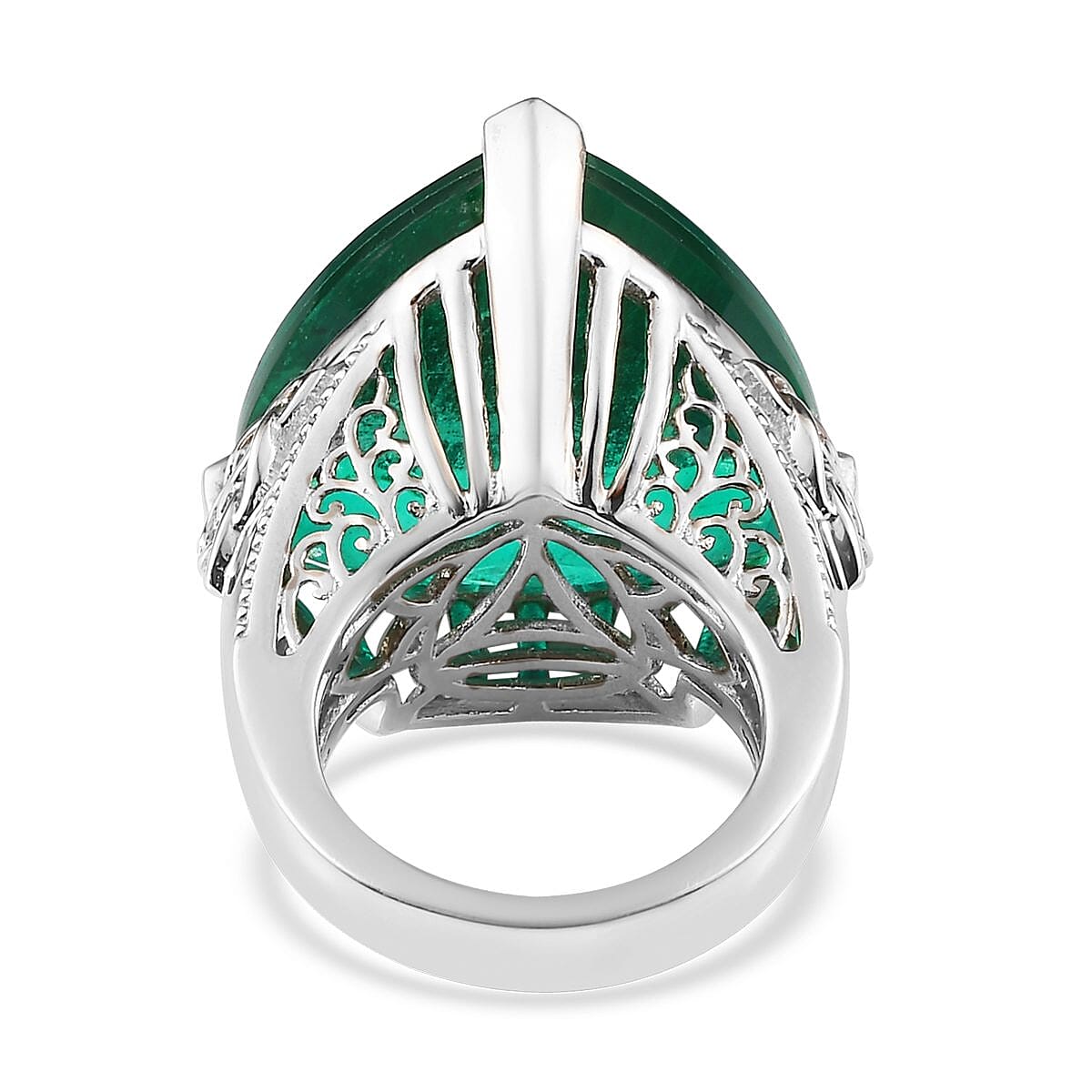 Emeraldine Quartz (Triplet) Ring in Platinum Over Sterling Silver (Size 10.0) 48.00 ctw