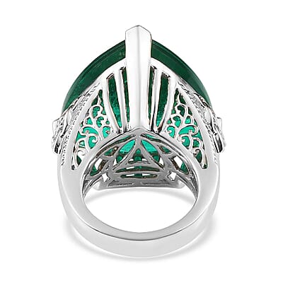 Emeraldine Quartz (Triplet) Ring in Platinum Over Sterling Silver (Size 10.0) 48.00 ctw