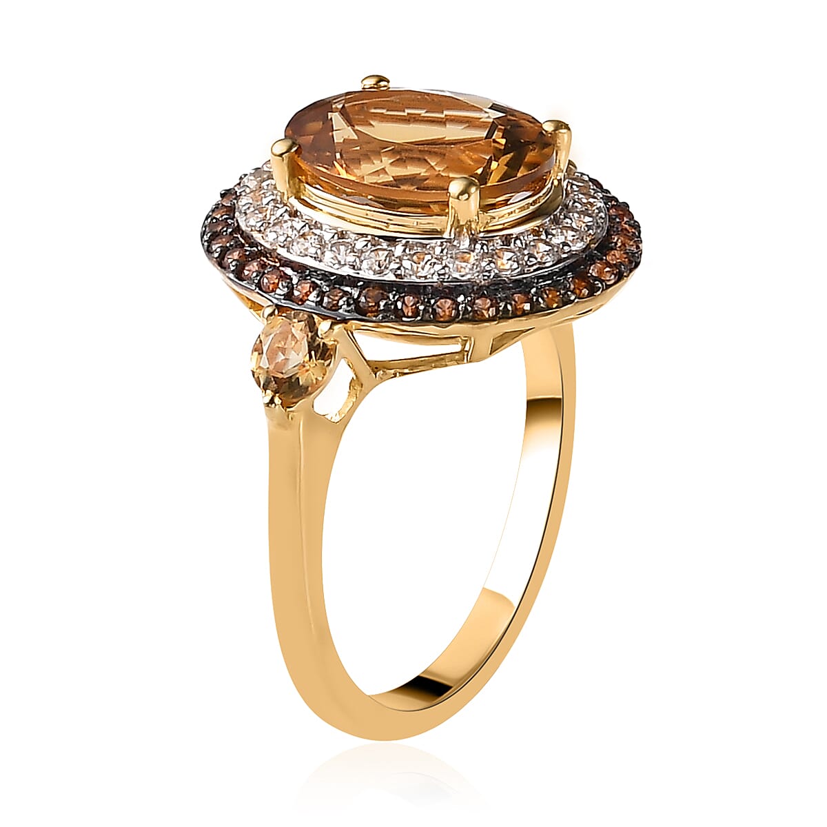 Golden Scapolite, Natural White and Brown Zircon Ring in Vermeil Yellow Gold Over Sterling Silver 4.40 ctw image number 3